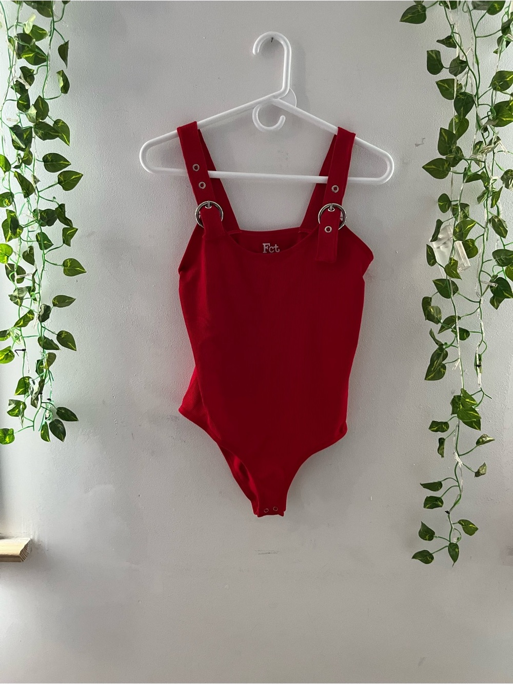 Fct Red Tank Bodysuit with Buckle-Strap Detail